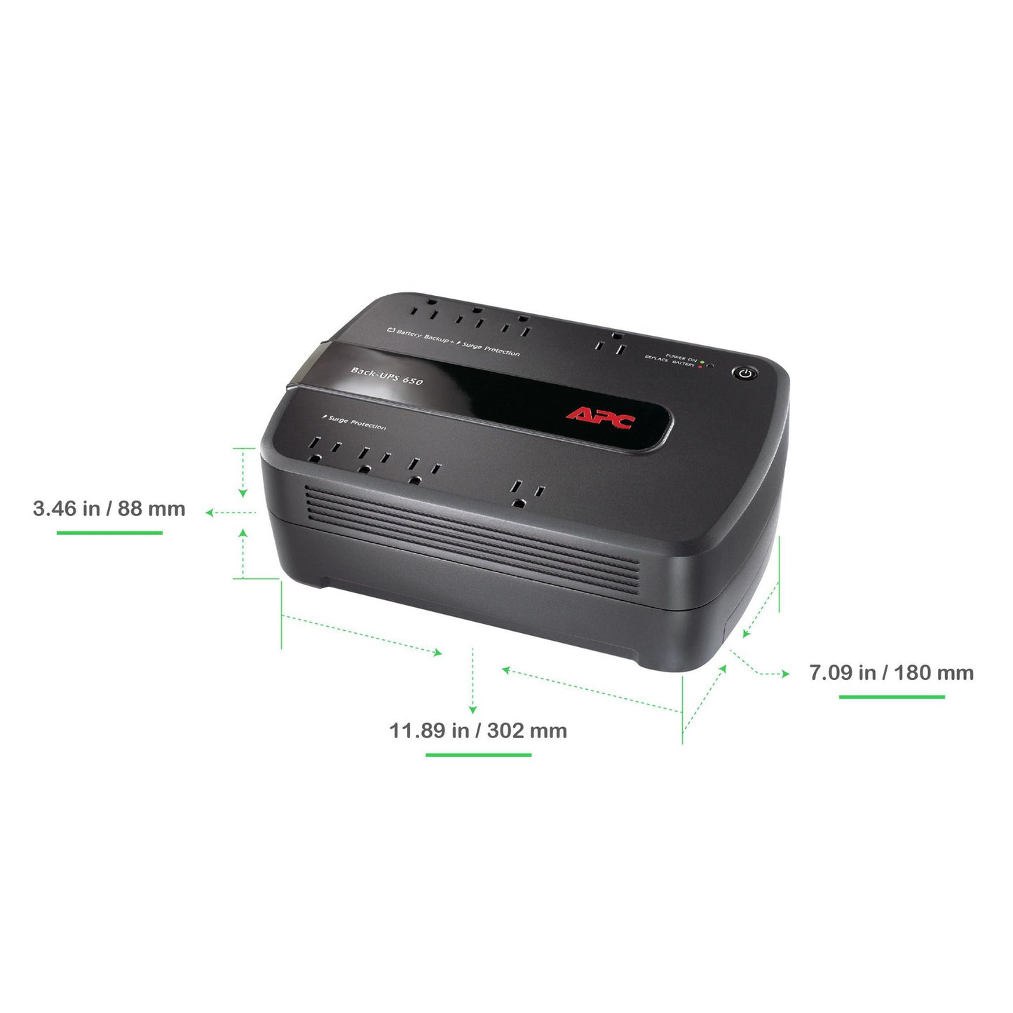 APC Back-UPS 650VA, 120V, 8 NEMA outlets (4 surge) Featured
