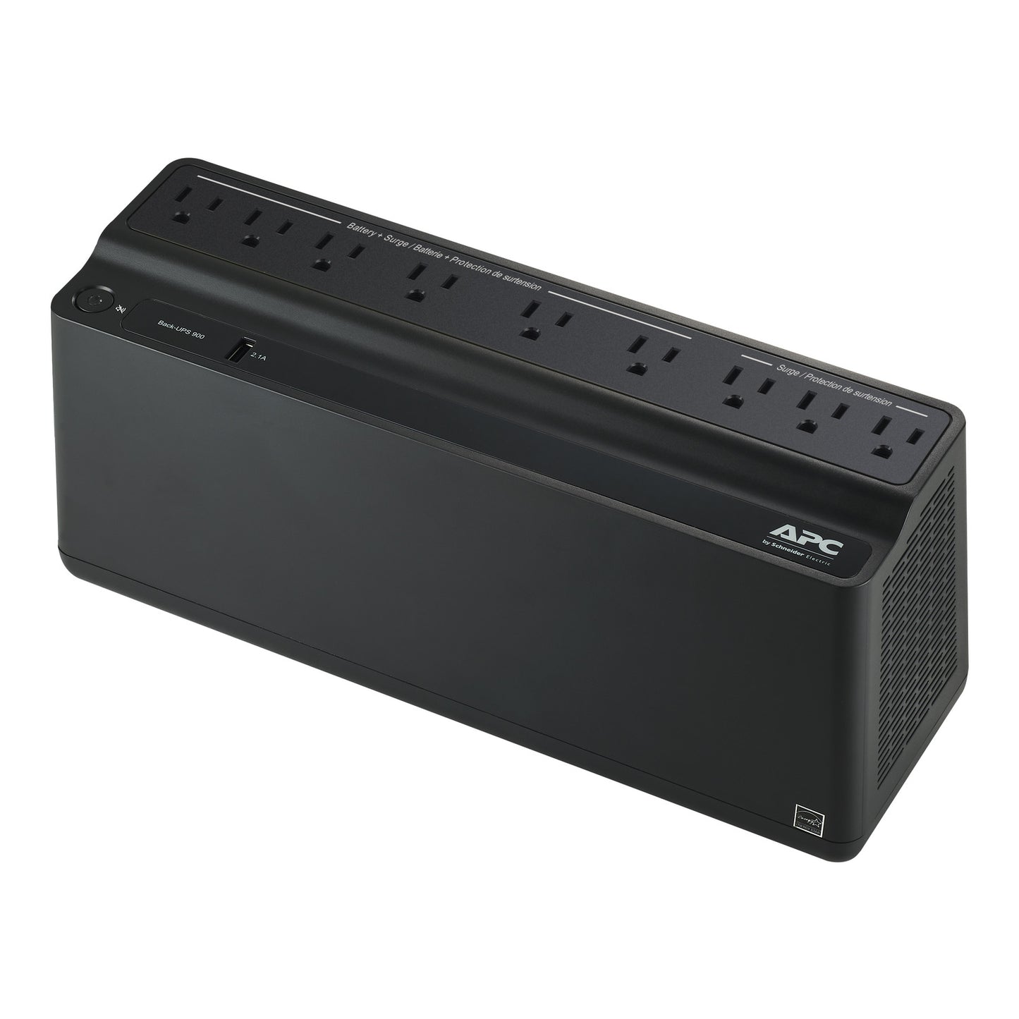 APC Back UPS, 900VA/480W, Floor/Wall Mount 120V, 9x NEMA 5-15R outlets, USB Type A Port, User Replaceable Battery