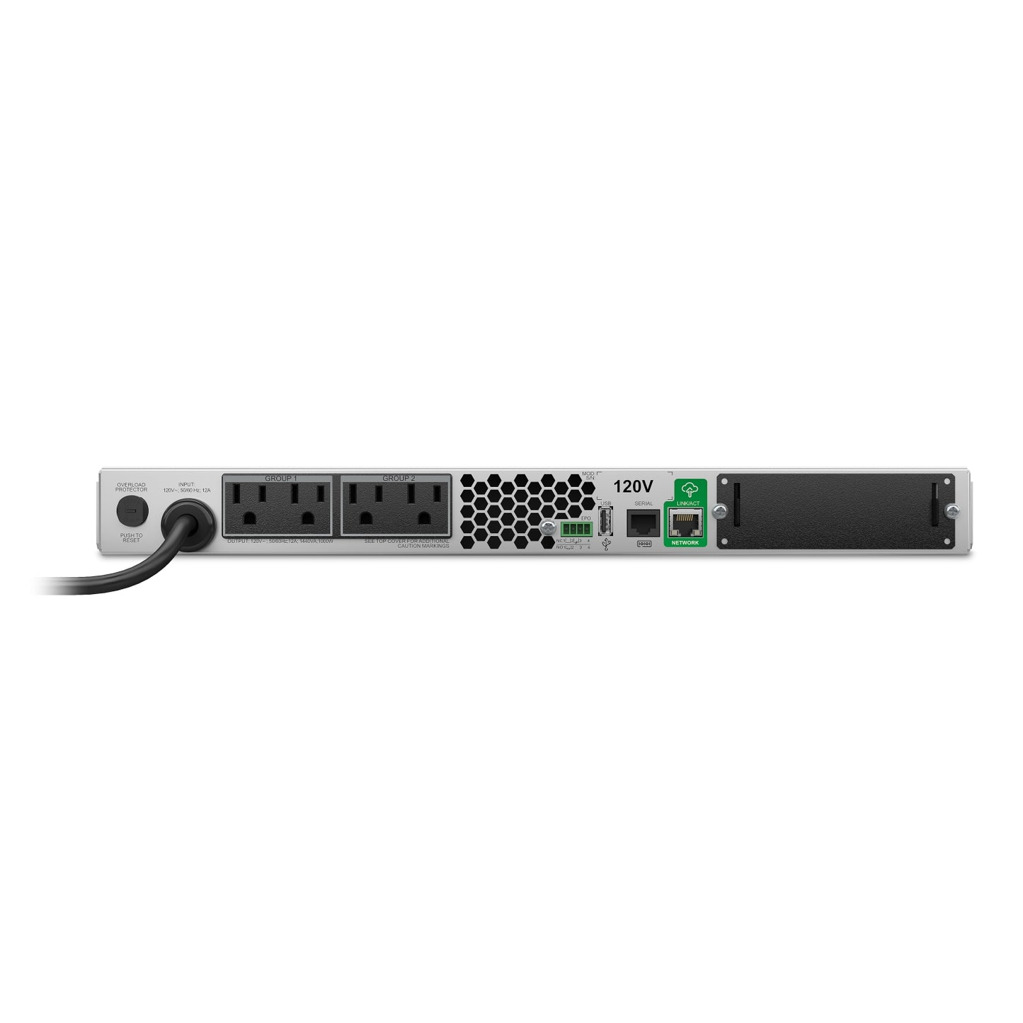 APC Smart-UPS, Line Interactive, 1500VA, Rackmount 1U, 120V, 4x NEMA 5-15R outlets, SmartConnect Port+SmartSlot, AVR, LCD