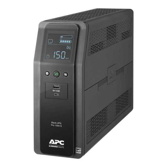 APC Back-UPS Pro 1500VA, 120V, AVR, LCD, 2 USB charging ports, 10 NEMA outlets (4 surge)