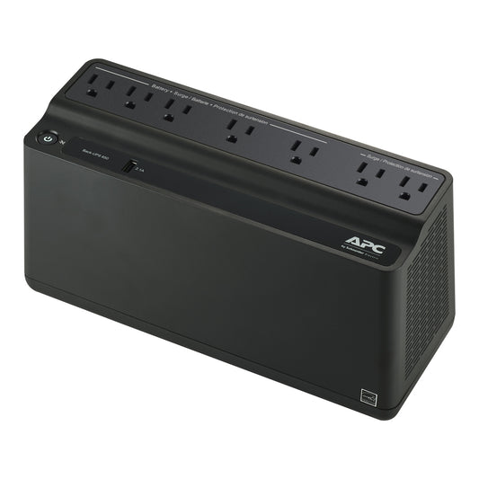 APC Back UPS, 650VA/360W, Floor/Wall Mount 120V, 7x NEMA 5-15R outlets, USB Type A Port, User Replaceable Battery