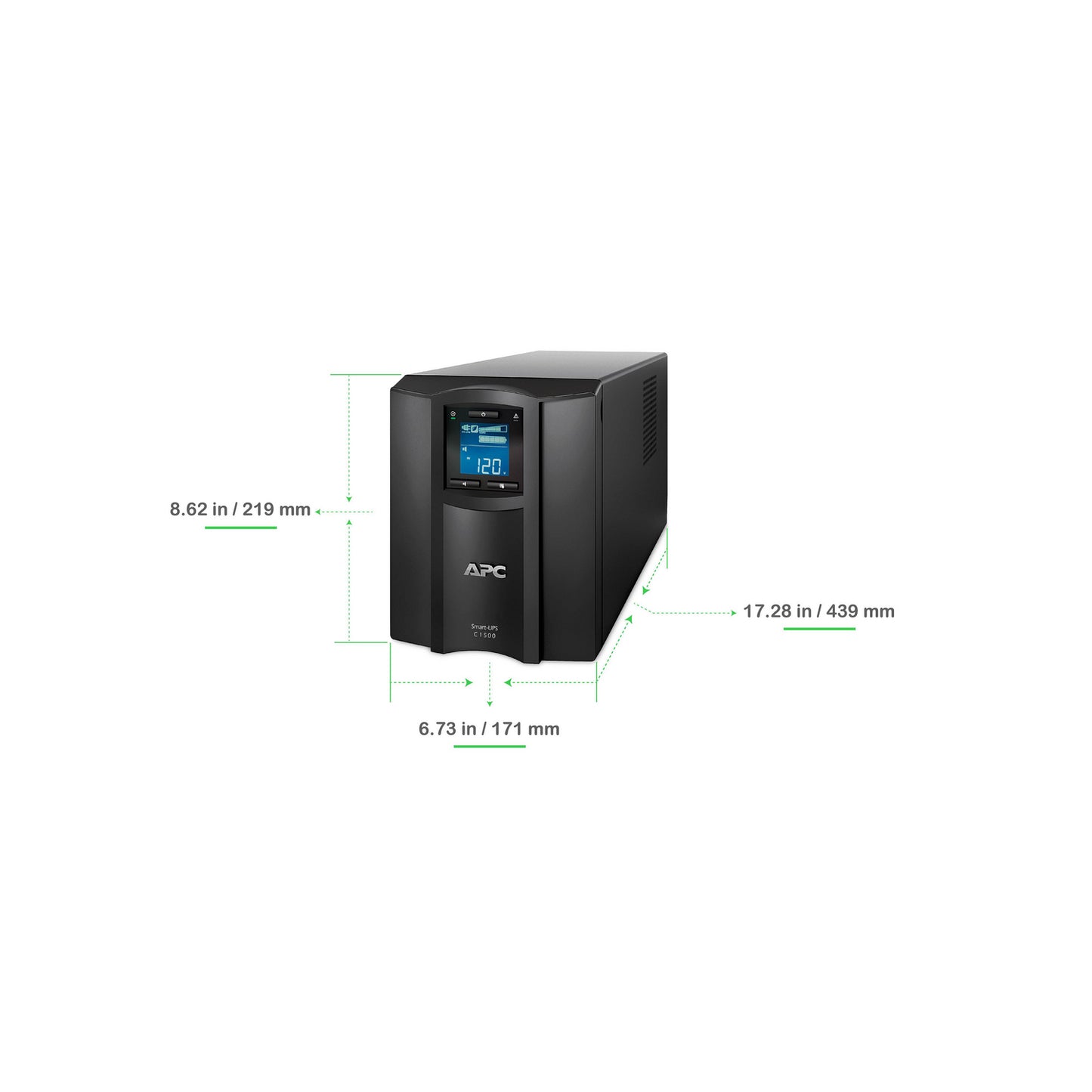 APC Smart-UPS C, Line Interactive, 1440VA, Tower, 120V, 8x NEMA 5-15R outlets, SmartConnect port, USB and Serial communication, AVR, Graphic LCD