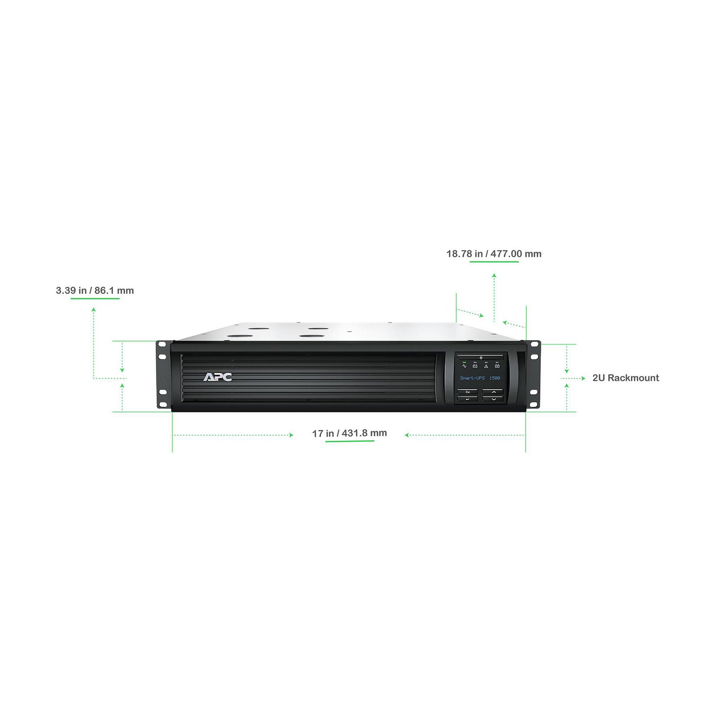 APC Smart-UPS, Line Interactive, 1500VA, Rackmount 2U, 120V, 6x NEMA 5-15R outlets, SmartConnect Port+SmartSlot, AVR, LCD