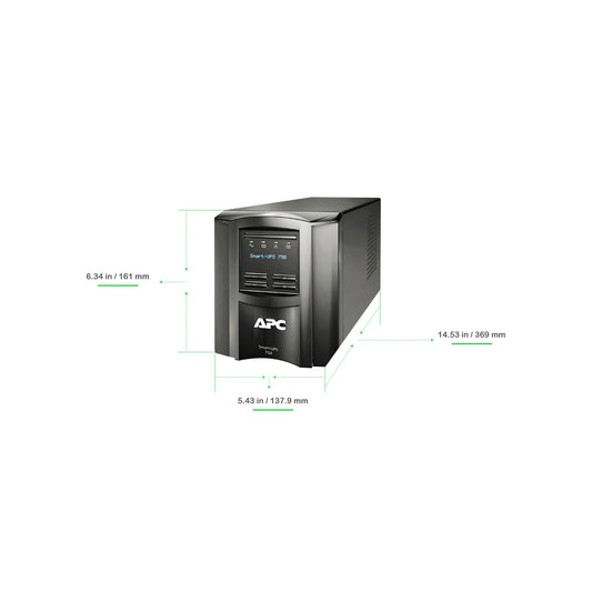 APC Smart-UPS, Line Interactive, 750VA, Tower, 120V, 6x NEMA 5-15R outlets, SmartConnect Port+SmartSlot, AVR, LCD