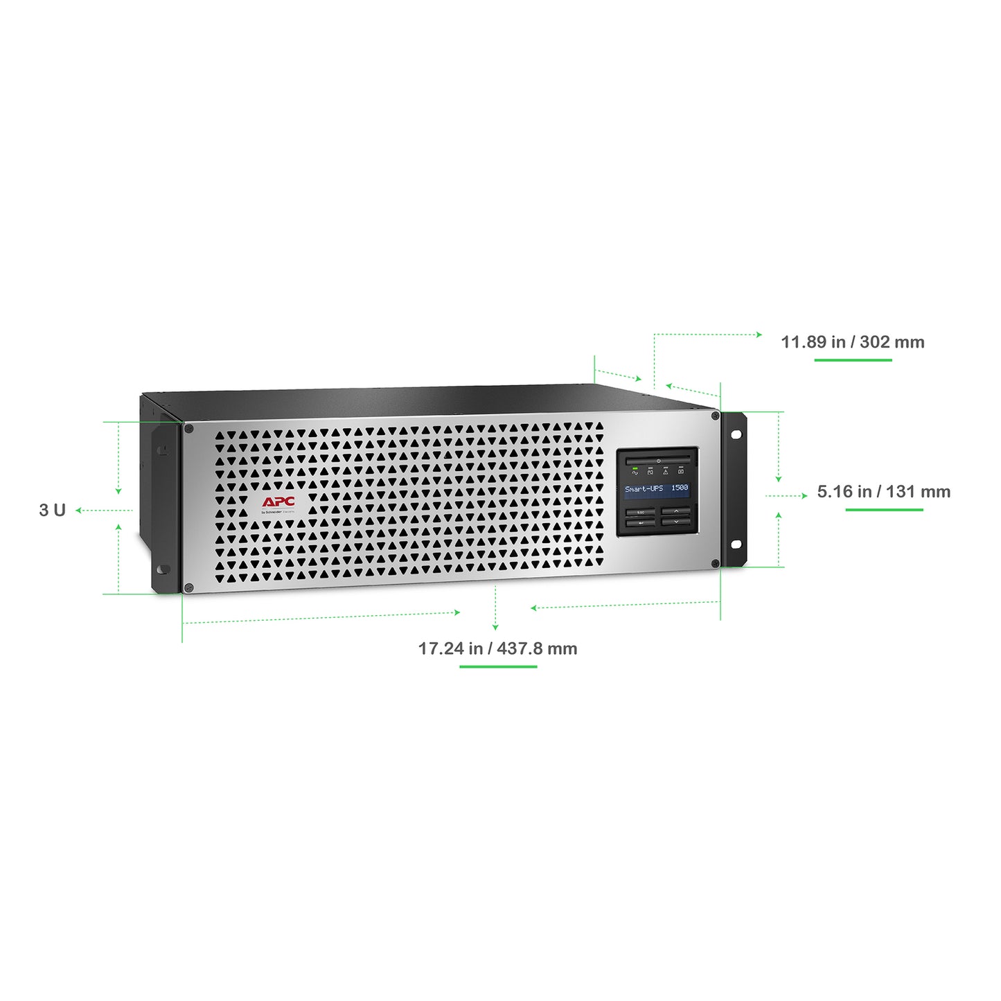 APC Smart-UPS, Line Interactive, 1500VA, Lithium-ion, Rackmount 3U, 120V, 6x NEMA 5-15R outlets, SmartConnect Port+Network Card, Short Depth, AVR, LCD