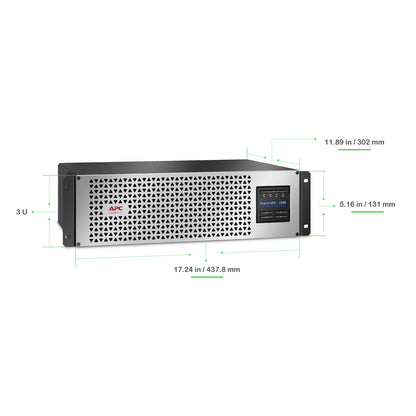 APC Smart-UPS, Line Interactive, 1500VA, Lithium-ion, Rackmount 3U, 120V, 6x NEMA 5-15R outlets, SmartConnect Port+Network Card, Short Depth, AVR, LCD