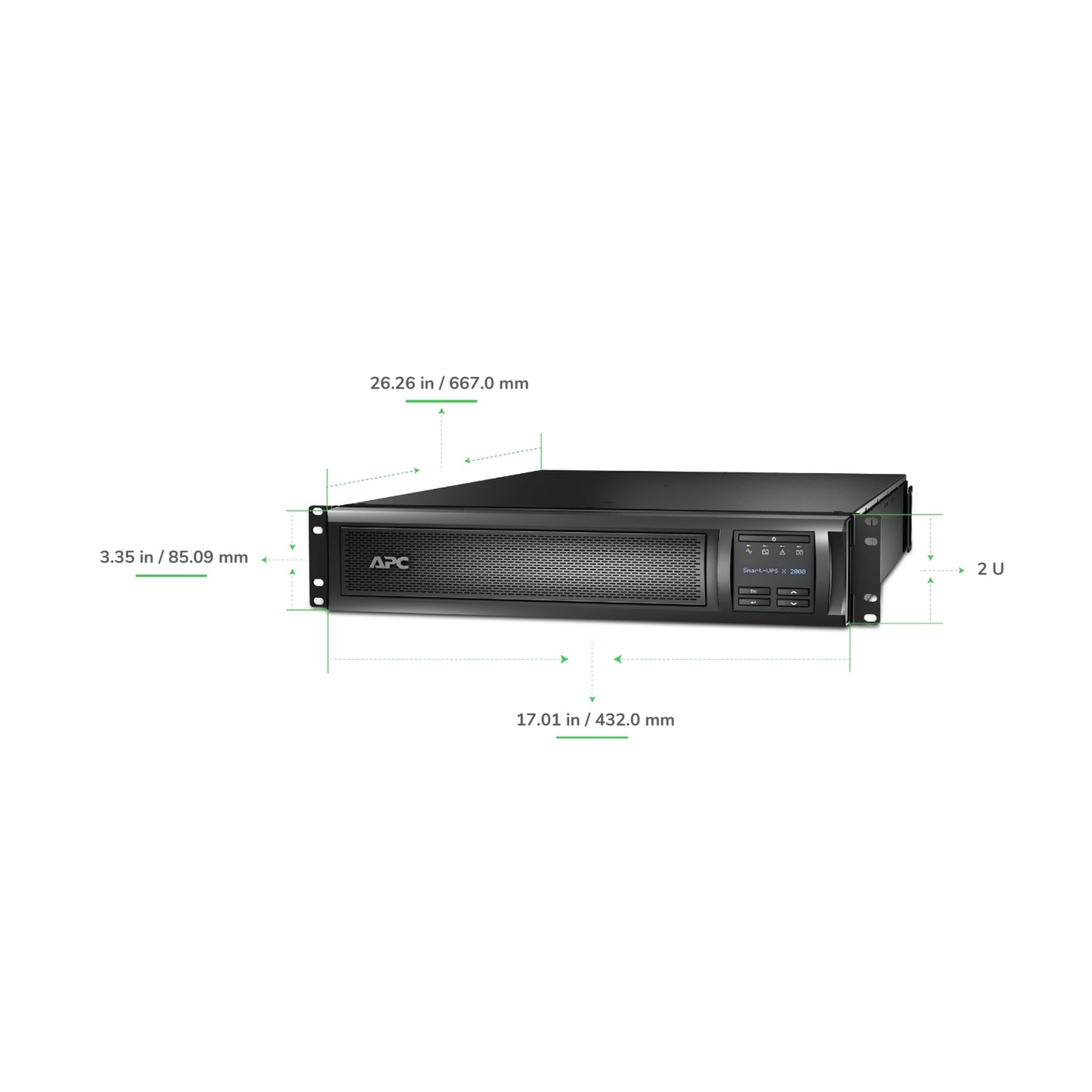 APC Smart-UPS X, Line Interactive, 2000VA, Rack/tower convertible 2U, 120V, 3x 5-15R+3x 5-20R+1x L5-20R NEMA, SmartSlot, Extended runtime